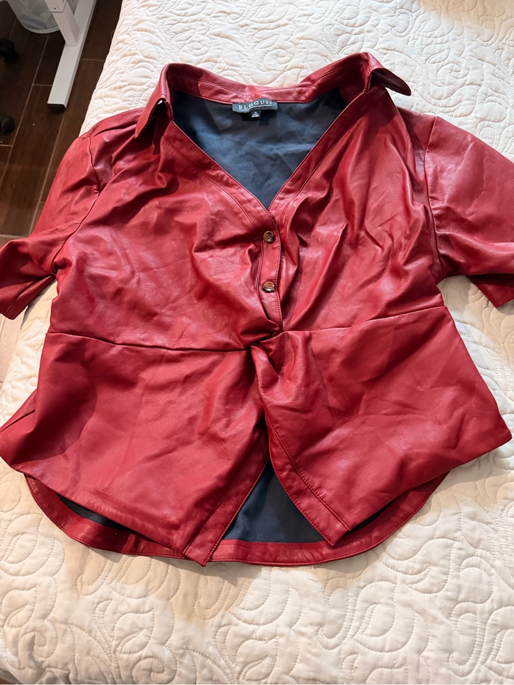 Eloquii Red Faux Leather Button-Front Jacket Blouse Size 16